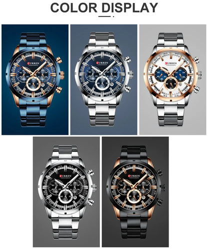 CURREN Men Watch Top Brand Luxury Sports Quartz Mens Watches Full Steel Waterproof Chronograph Wristwatch Men Relogio Masculino