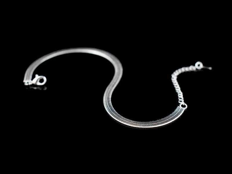 Hot 925 Sterling Silver Unisex Simple Flat Snake Anklets Women Jewelry Punk Rock Glossy Blade Style Bare Foot Chain Bracelets