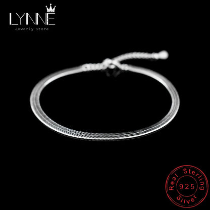 Hot 925 Sterling Silver Unisex Simple Flat Snake Anklets Women Jewelry Punk Rock Glossy Blade Style Bare Foot Chain Bracelets