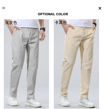 Spring Summer Men's Chinos Cotton Pants Straight Fashion Casual Classic Business Trousers for Male Khaki Black Grey Plus size 40