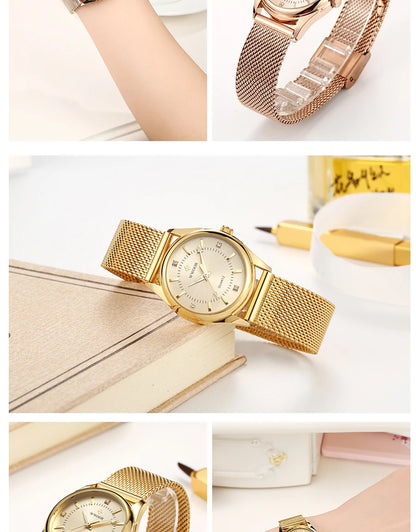 WWOOR Luxury Brand Dress Gold Watch Ladies Elegant Diamond Small Quartz Wrist Watches For Women Steel Mesh Clock zegarek damski