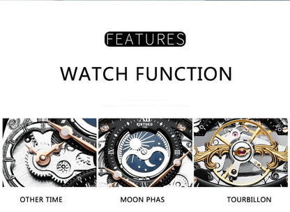 Reloj Hombre Watches Mens KINYUED Top Brand Luxury Rose Gold Skeleton Tourbillon Automatic Mechanical Watch for Men Waterproof