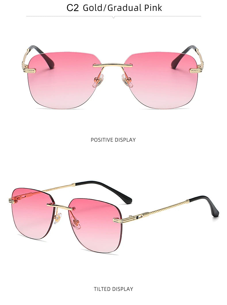 HBK Square Rimless Sunglasses Women Men Red Mirror Yellow Lens Metal Frame Fashion Vintage Frameless Sun Glasses Ladies