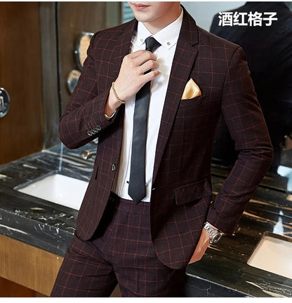 Blazer Vest Pants Groom Wedding Dress Stage Party Suit Three Piece Set and Two Piece Set Mens casual business classic plaid suit