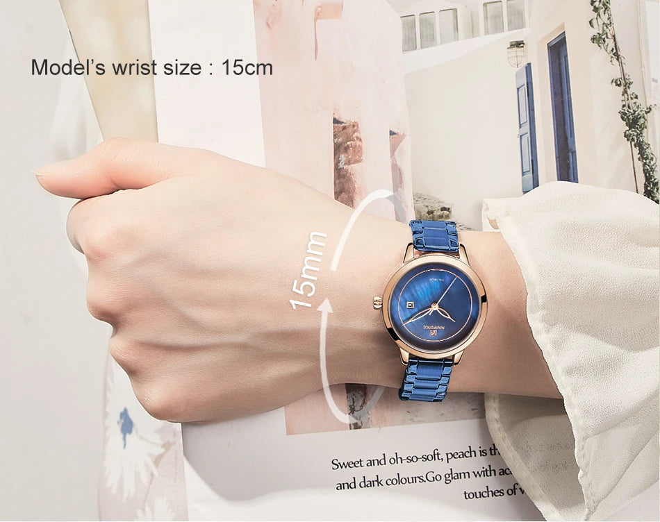 NAVIFORCE Bracelet Watch Women Brand Luxury Blue Stainless Steel Wristwatches Ladies Fashion Waterproof Date Dress Watches