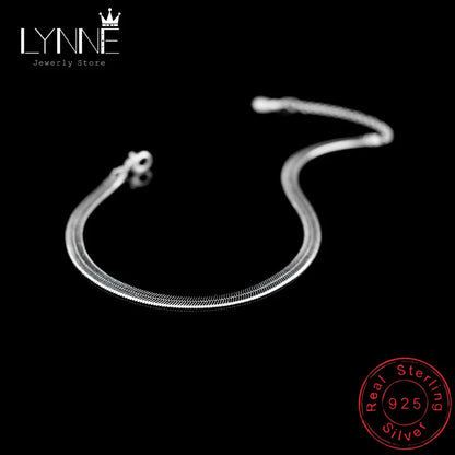 Hot 925 Sterling Silver Unisex Simple Flat Snake Anklets Women Jewelry Punk Rock Glossy Blade Style Bare Foot Chain Bracelets