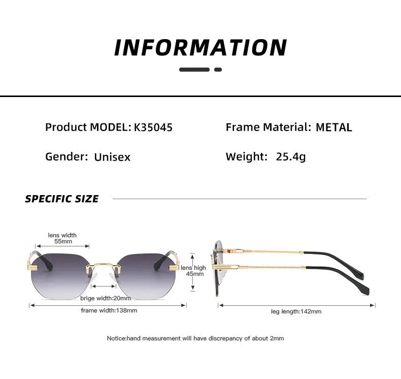 CATERSIDE Rimless Round Mirror Sunglasses Man Metal Frame Fashion Luxury Woman Sunglasses High Quality Fashion  UV400 Eyewear