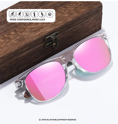 GM Brand Transparent Color Frames Sunglasses Men Women's Polarized Delicate Fashion Handmade Wood Sunglasses With Box