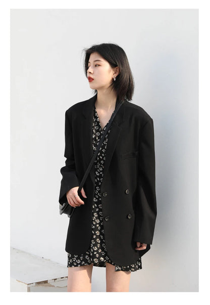 CHIC VEN 2025 Fashion Women's Blazer Office Lady Long Sleeve Double-breasted Mid-length Casual Coat Ladies Outerwear Stylish Top