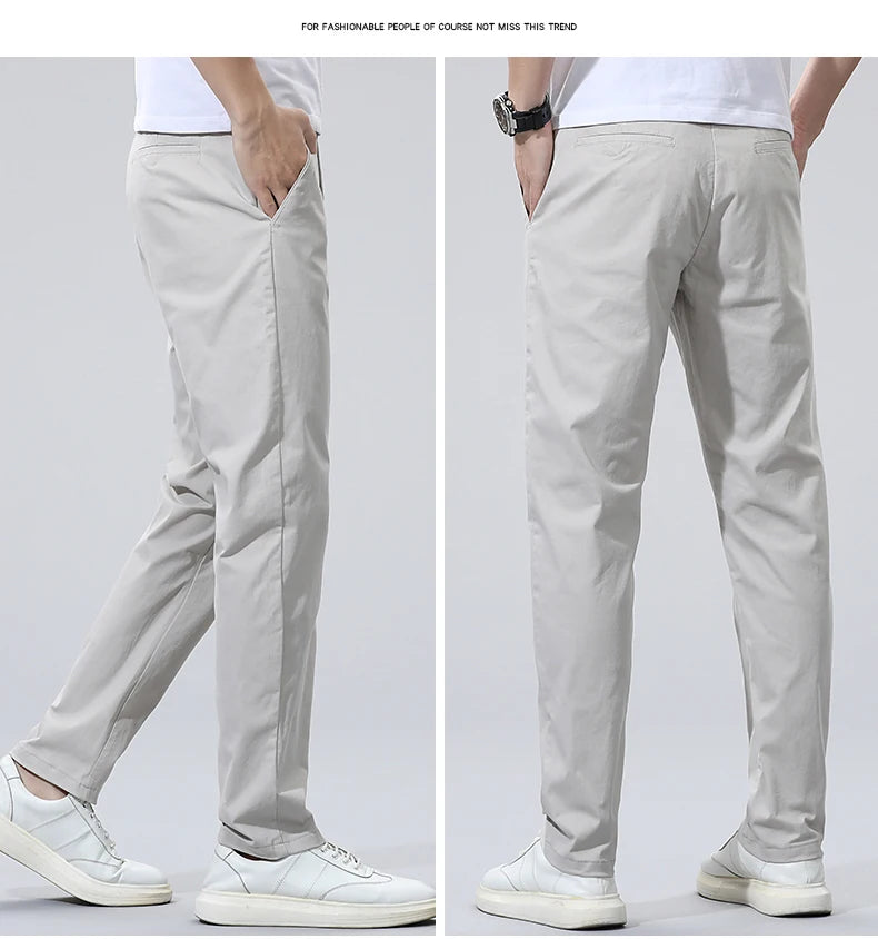 Spring Summer Men's Chinos Cotton Pants Straight Fashion Casual Classic Business Trousers for Male Khaki Black Grey Plus size 40