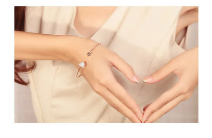 2025 Hot New Fashion Adjustable Crystal Double Heart Bow Bilezik Cuff Opening Bracelet For Women Jewelry Gift Mujer Pulseras