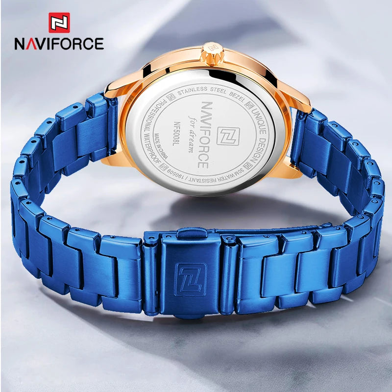 NAVIFORCE Bracelet Watch Women Brand Luxury Blue Stainless Steel Wristwatches Ladies Fashion Waterproof Date Dress Watches