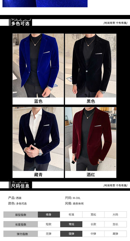 Burgundy Velvet Blazer Men 2022 Fashion Casual Blazer Men Wedding Groom Singer Costume Slim Blazer Formal Evening Dress M-5XL