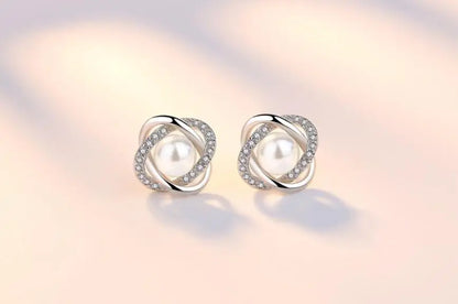 Upscale 925 Sterling Silver Earrings Zircon Pearl Twist Luxury Stud Earrings For Women brincos pendientes bijoux