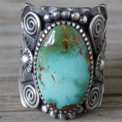 Unique Vintage Green Natural Stone Rings Classical Style Unisex Exaggerated Big Opal Crystal Finger Rings