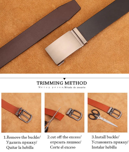 Genuine Cow Leather Automatic Belt For Men Formal Automatic Buckle Belt  Genuine Leather Mens business Strap