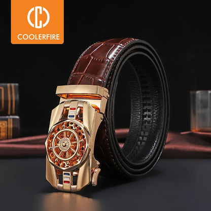 Men Genuine Leather Belts Brand Luxury Stone Pattern High Quality Business Work Automatic Buckle Belts for Men ZD121