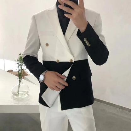 Men's Blazer Hombre Semi-Black Red White Double-Breasted Blazer Masculino Slim Wedding Prom Fashion Stitching Men's Blazer Men