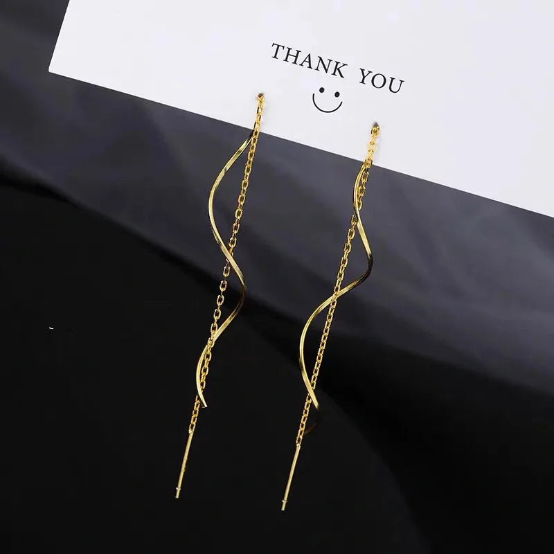 316L Stainless Steel Long Tassel Earrings For Women Elegant Simple Gold Color Drop Earring Stylish Jewelry Personality Gift