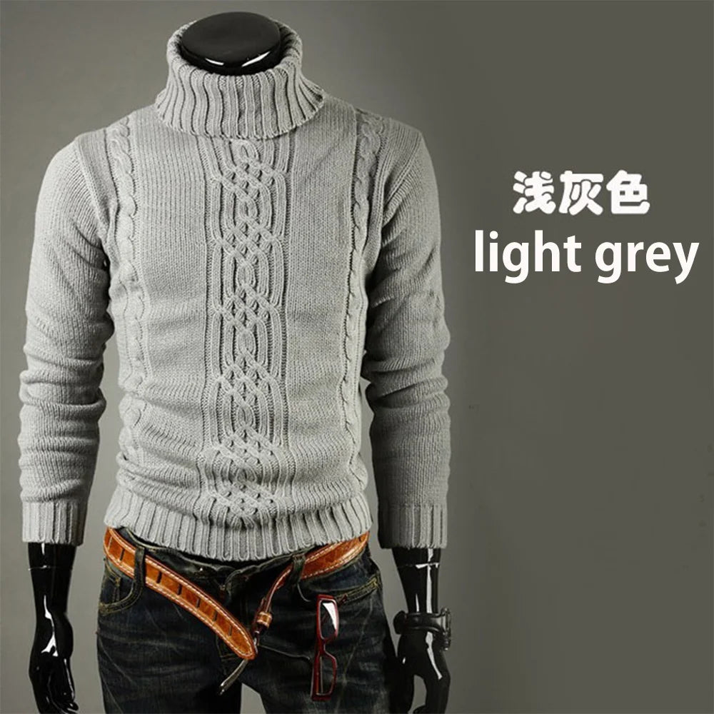 Autumn and Winter Men's Warm Sweater Long Sleeve Turtleneck Sweater Retro Knitted Sweater Pullover Sweater