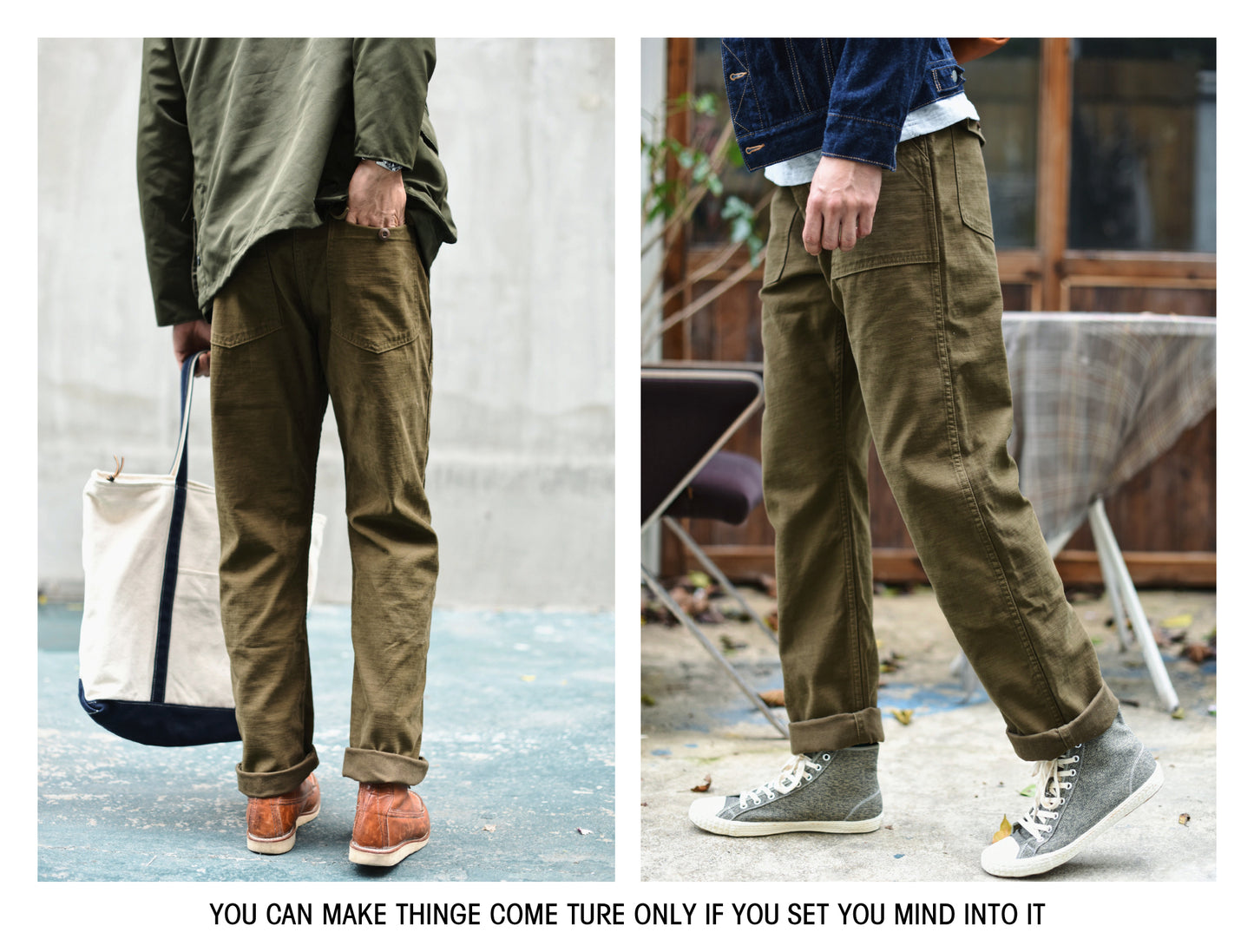 SauceZhan OG107 Fatigue Utility Pants Military Pants VINTAGE Classic Olive Sateen Men's Baker Pants Satin Cotton Straight Fit