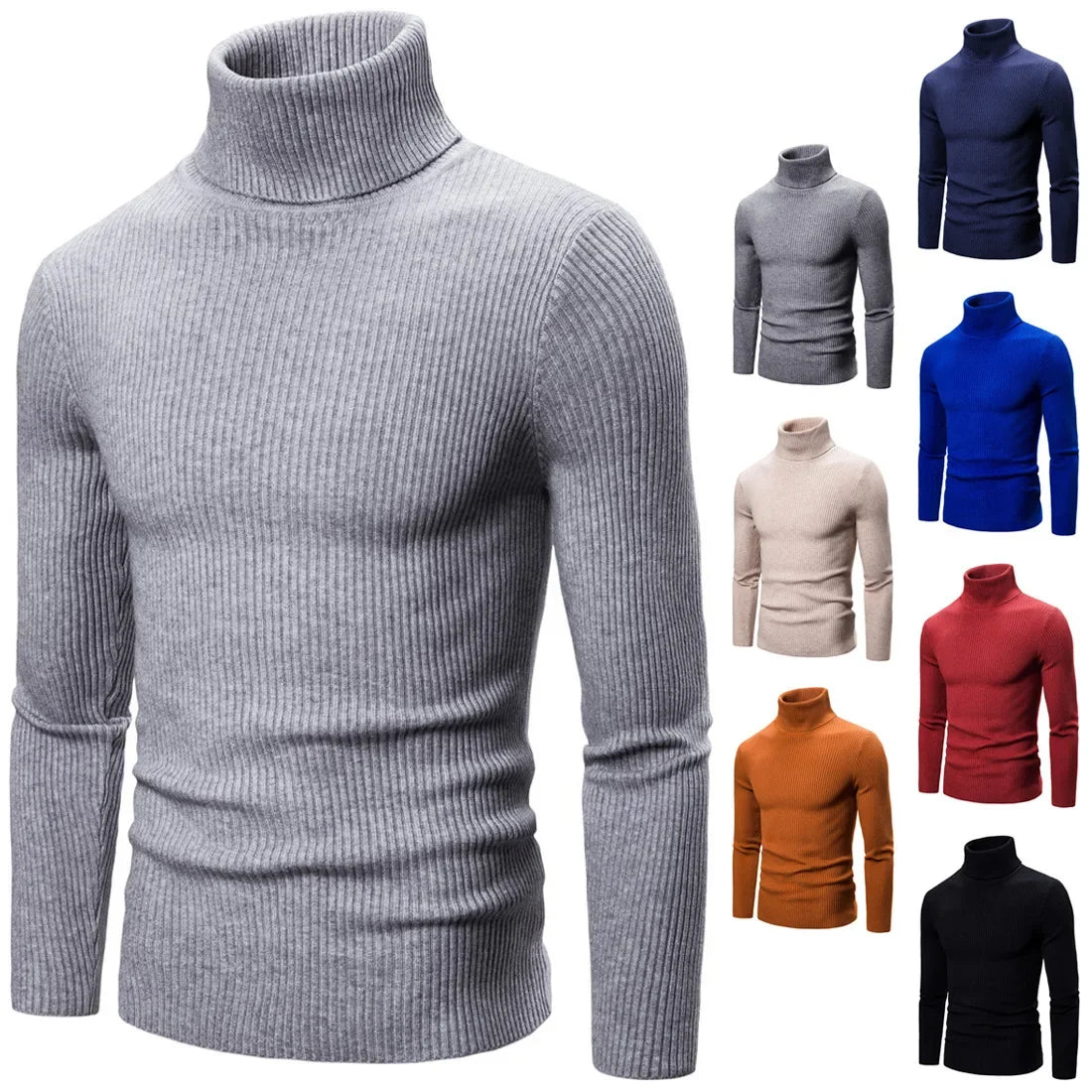 Autumn Winter New Men's Turtleneck Sweater Male Version Casual All-match Long Sleeved Stripes Knitted Sweater Pullover