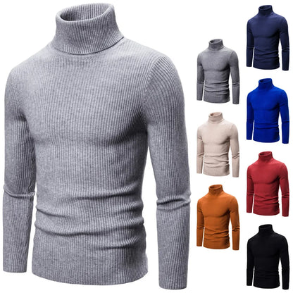 Autumn Winter New Men's Turtleneck Sweater Male Version Casual All-match Long Sleeved Stripes Knitted Sweater Pullover