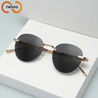 The new frameless and stylishly minimalist sunglasses are versatile with a golden metal frame.