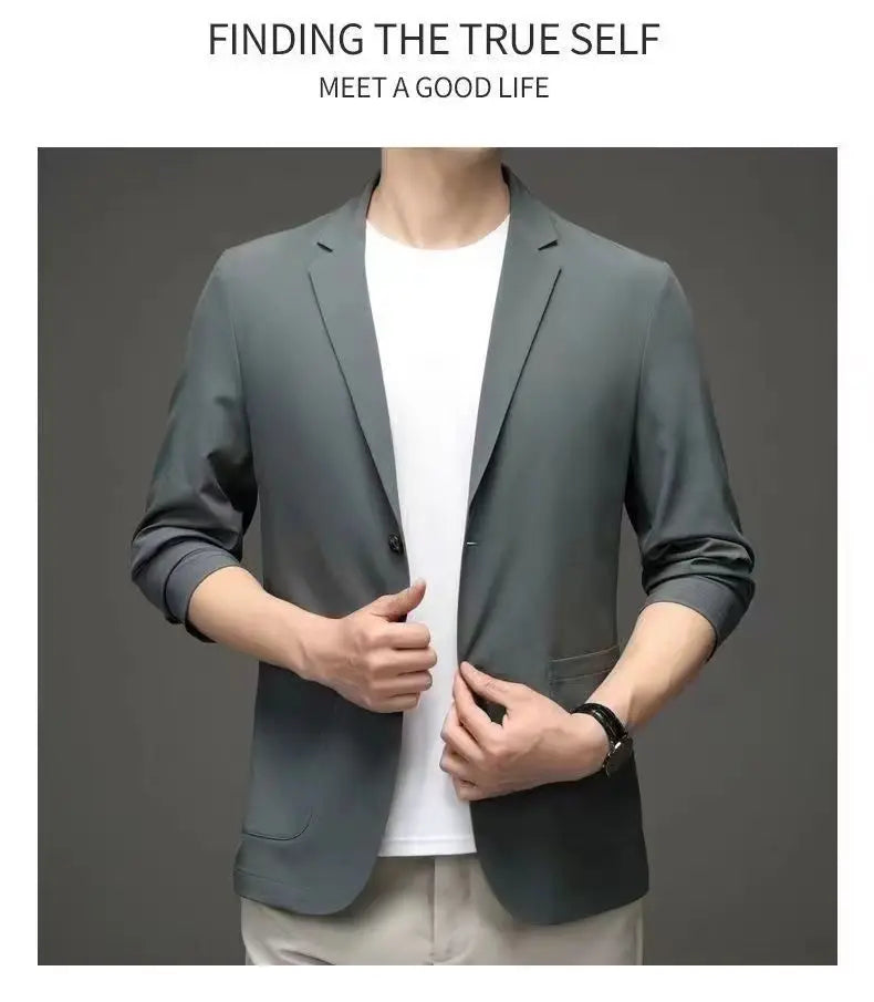 Spring Summer Men Ice Silk Thin Casual Sunscreen Blazer Fashion Casual Male Clothes Long Sleeve Big Size Slim Solid Blazers Coat