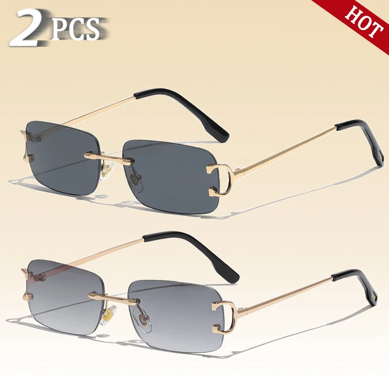 CATERSIDE Rectangular Sunglasses Men Rimless White Copper Small Square Sun Glasses For Women Gradient Lens Outdoor Eyewear UV400