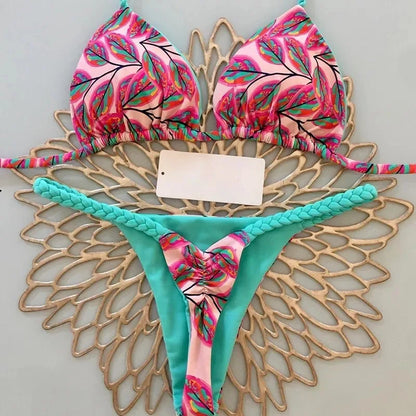 New Women's Bikini Split Print Swimwear Fashion G-string Beach Holiday