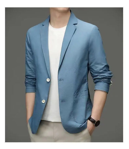 Spring Summer Men Ice Silk Thin Casual Sunscreen Blazer Fashion Casual Male Clothes Long Sleeve Big Size Slim Solid Blazers Coat