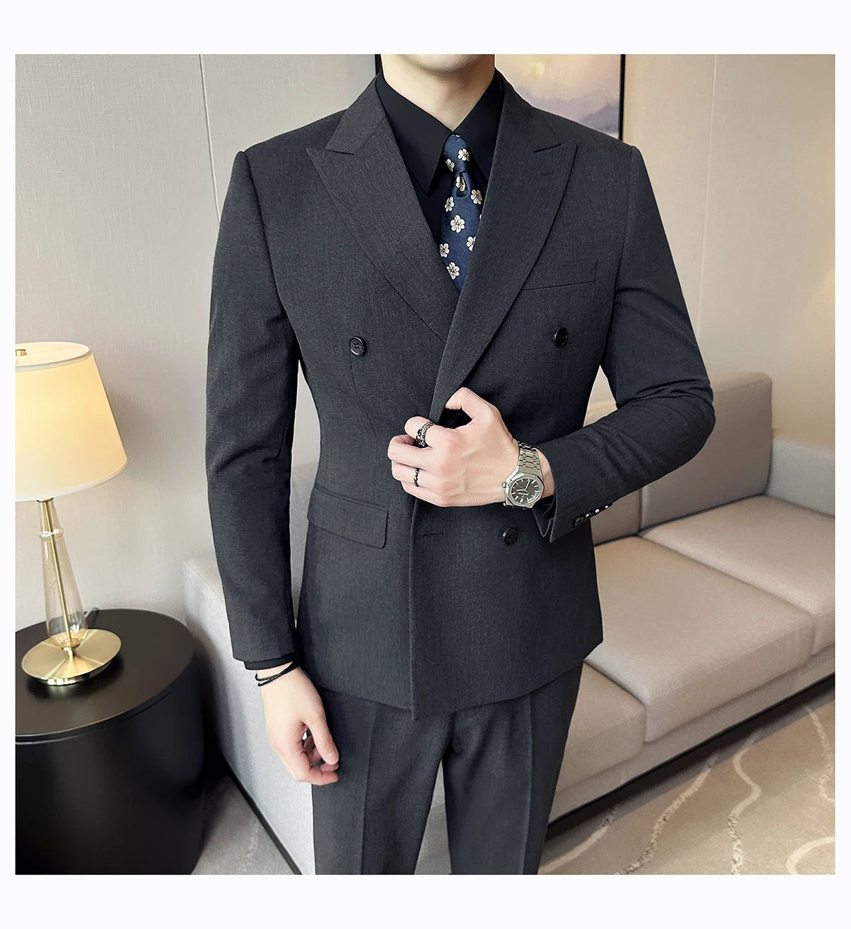 British Style Double Breasted Design Men's Suit Formal Business Slim Fit Casual Suits Sets Men Wedding Party Tuxedo 3 Pieces Set