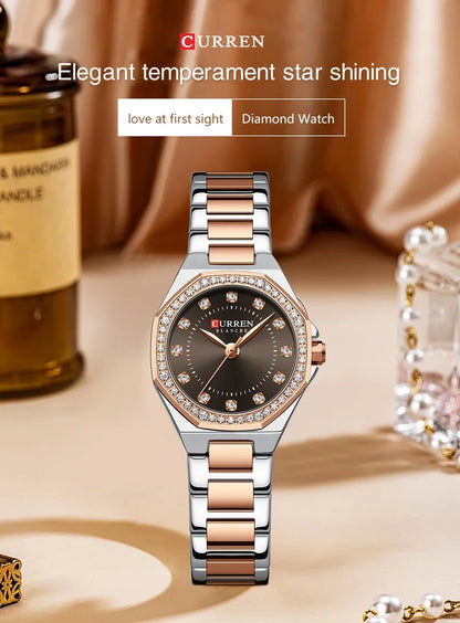 CURREN Original Diamond Watch for Women Fashion Elegant Stainless Steel Waterproof Quartz Wristwatch Luxury Ladies Dress Watches