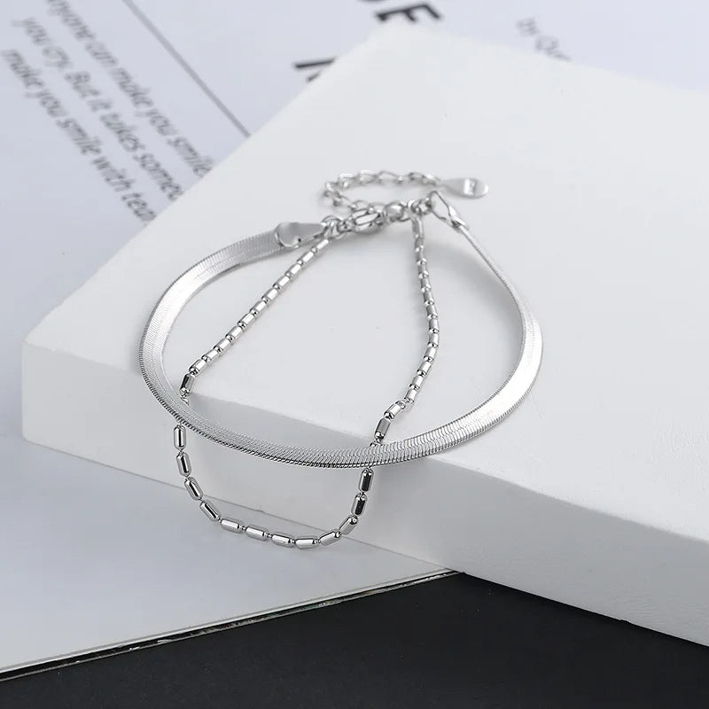 VENTFILLE 925 Sterling Silver Geometric Square Round Bead Bracelet For Women Personality Temperament Simple Hand Jewelry Party