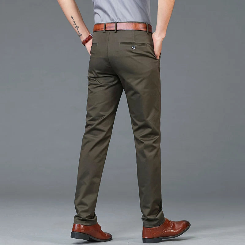 High Quality Lyocell Men's Pants Business Trousers Male Fashion Blue Khaki Straight Casual Pants Man Clothing Plus Size 30-40