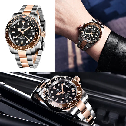 PAGANI DESIGN PD-1662 Luxury GMT Men Mechanical Wristwatch Sapphire Glass Stainless Steel 100M Waterproof Automatic Watches