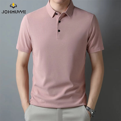 Men's Fashion Waffle Solid Short Sleeved Polo Shirt Summer Breathable Comfortable Top