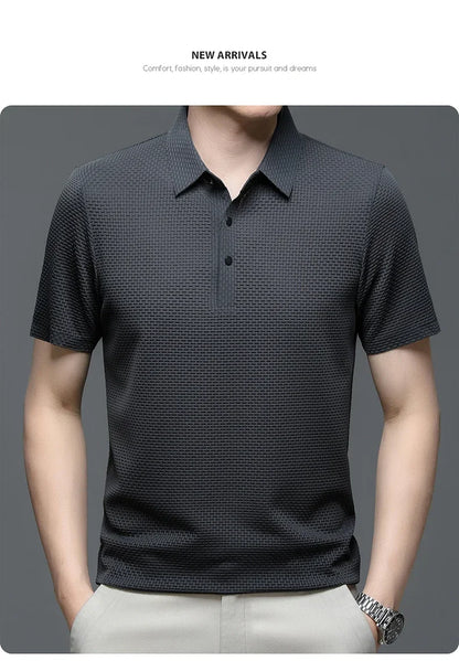 Waffle Ice Silk Short Sleeved Men's Polo Shirtsweat Absorbing Casual Shirtcool and Breathable New Style High-quality Busin