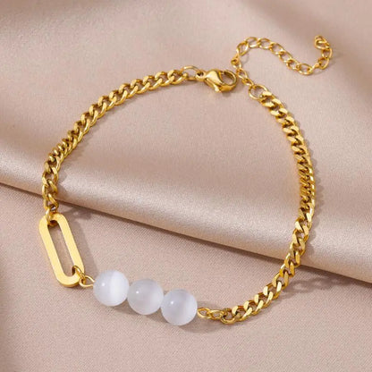 Anklets for Women Summer Beach Accessories Stainless Steel Imitation Pearl Chain Anklet Gold Color Leg Bracelets Bodychain Gifts