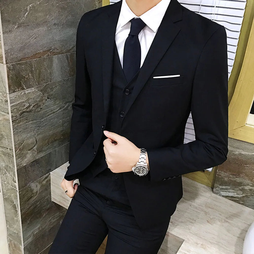 Men Suit Regular Slight Stretch Solid Color Three Piece Set Trousers Blazer Waistcoat Casual For Office Business