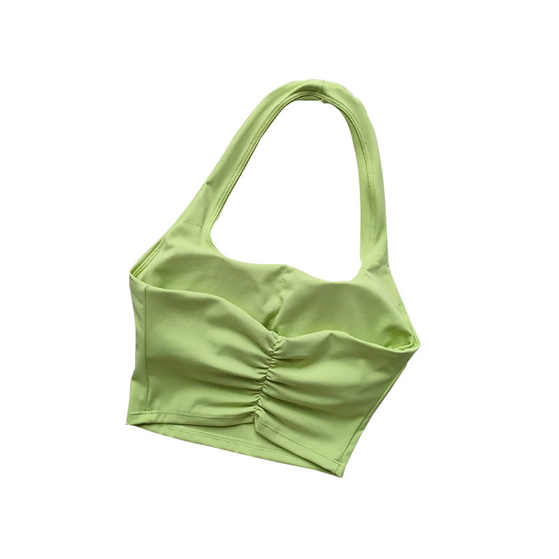 Summer New Sexy Hanging Neck with Chest Pads, Beautiful Back Sports Bra, Women's Light Luxury Fashion, Unique Pleated Sports Bra