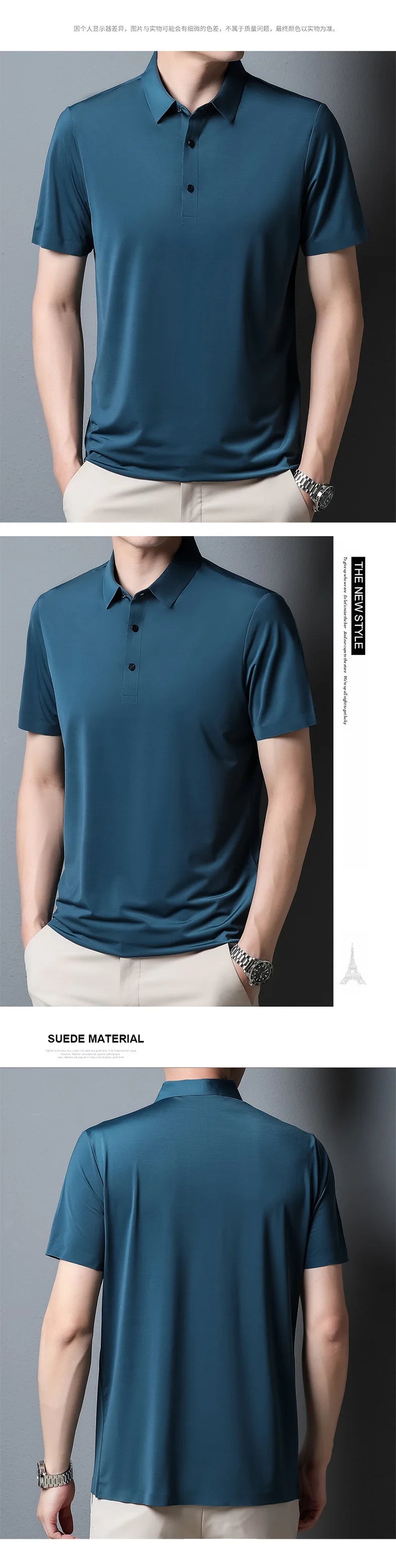 2023 Summer New Fashion Men's Solid Color Short-sleeved T-shirt Ice Silk Breathable Men's Business Casual Polo Shirt