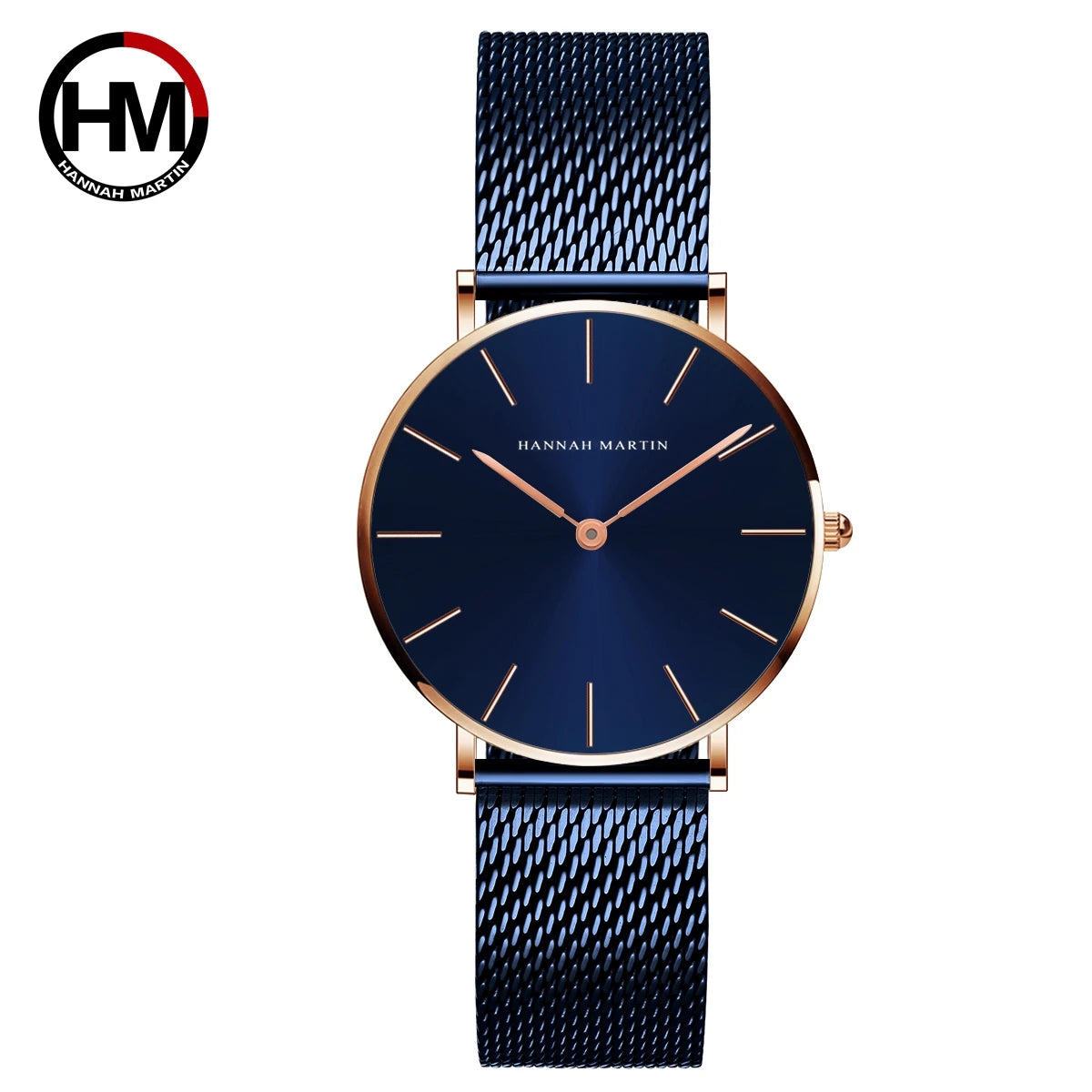 Hannah Martin Women Watch Original Imported Japanese Movement Stainless Steel Mesh Belt Classic Minimalist Wind Rose Gold Watch