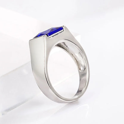 WOSIKATE Trendy Men's Ring With Geometric Square Sapphire Simple Atmosphere Male Business Ring Fashion Jewelry Size 6-10