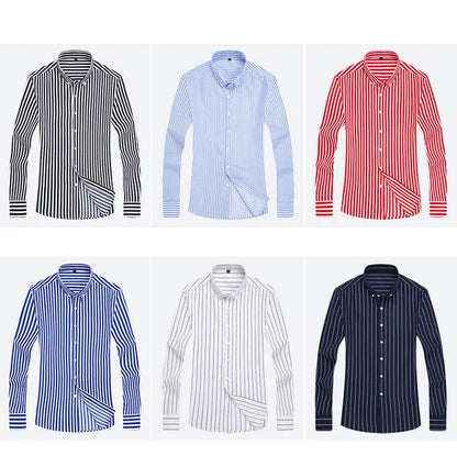 M-5XL 2023 Autumn New Men's Striped Shirt Solid Casual Long Sleeve Slim Fit Korean Edition Business Formal Laydown Shirt