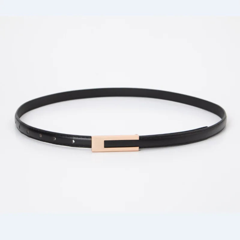 Women Korean Fashionable PU Leather Thin Waist Strap Metal Accessories Basic Belt Women Casual Porous Adjustable Fashion Belts