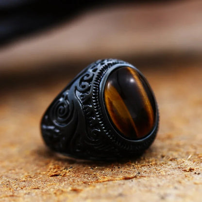 2024 new  316L Stainless Steel Vintage White And Tiger Eye Brown Eye Men's Ring Fashion High Quality Jewellery