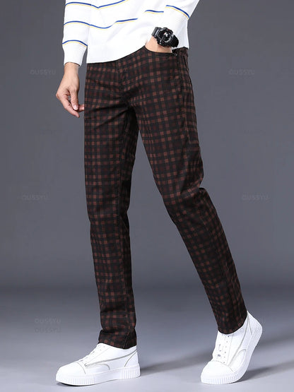 High Quality Brand Clothing Classics Plaid Casual Pants Men 98%Cotton Retro Business Banquet Check Trousers Male Plus Size 40 42