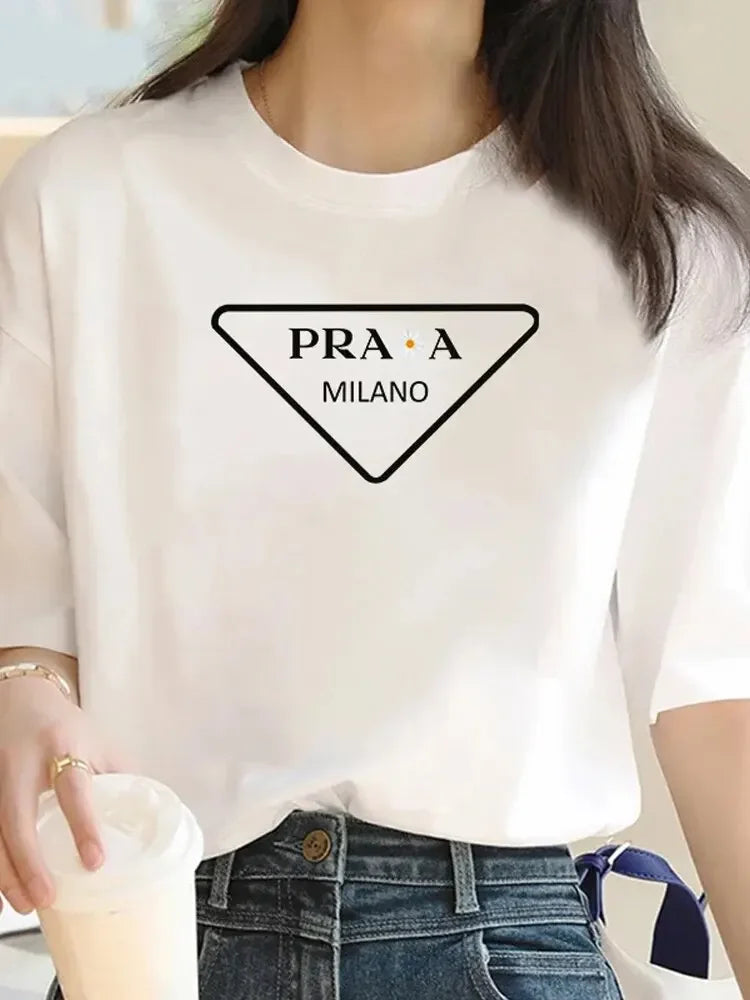 Casual Letter Print Short-sleeved T-shirt 2024 Spring New WOMEN'S Versatile Loose round Neck Top